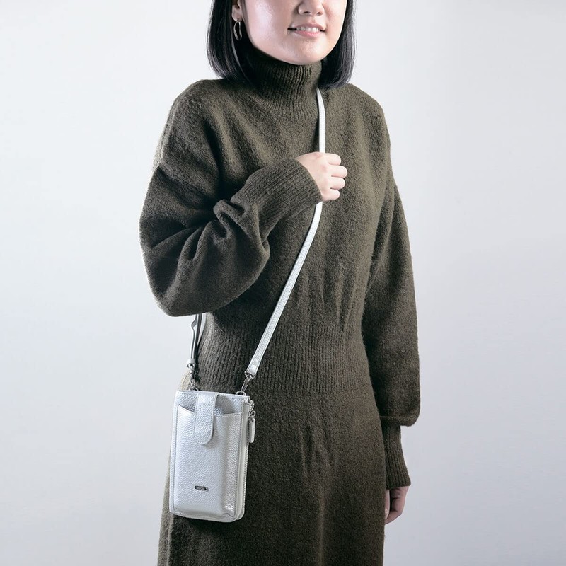 Balcos Women's One Size All Ways Leather Pochette, Silver