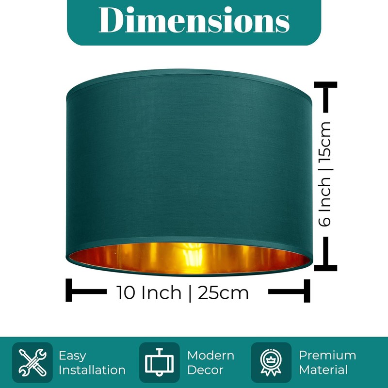 GIGGI Fabric Lamp Shades with Golden Inner, 10" Green Lampshades