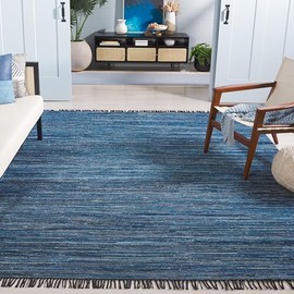 SAFAVIEH Rag Rug Collection Area Rug - 8' x 10', Blue/Black, Geometric Design, Ideal for High Traffic Areas in Living Room, Bedroom, Dining (RAR301M)