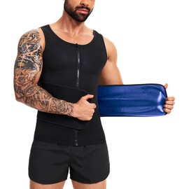 Sauna Vest for Men Waist Trainer Sauna Shirt for Men Zipper Sweat Belt Tank Top for Belly Fat(BK S/M)