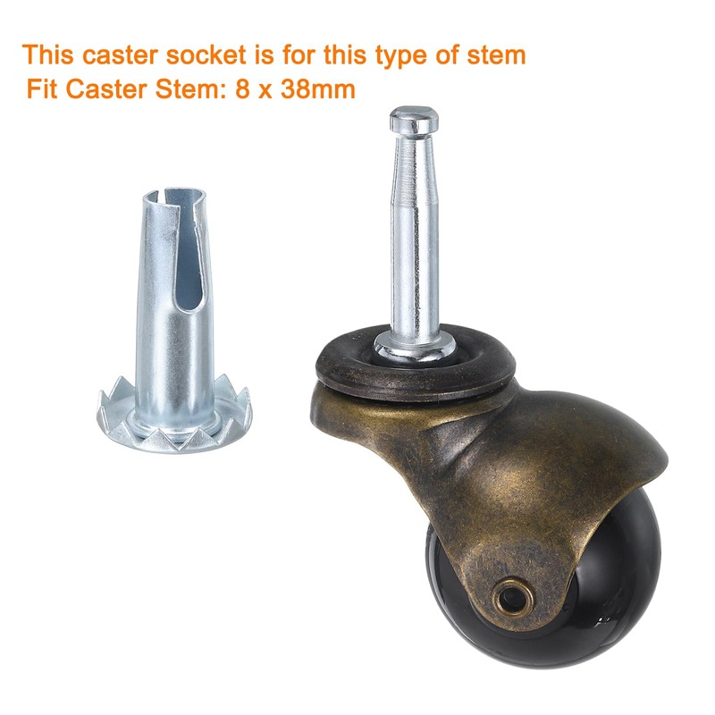 uxcell Caster Sockets, 8pcs 3/8" x 1-1/4"(9.5x31mm) Metal Caster Stem