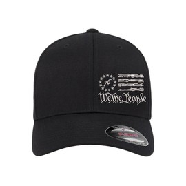 We The People 1776 Flag Side Embroidered Trump Patriotic Republican Flexfit Hat Black Grey Navy Red Olive Royal (US, Alpha, Large, X-Large, Grey Curved)
