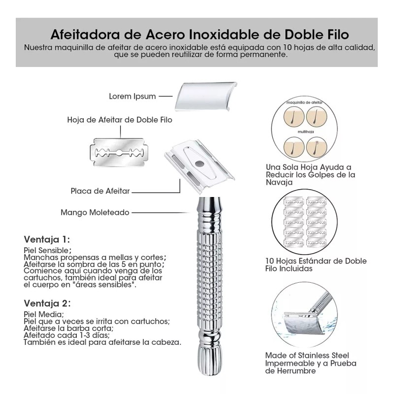Mafab Rastrillo Clasico Barbero Desarmable Acero Inoxidable