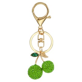 PATIKIL Cherry Charm, Enameled Keychain Cute Cherry Pendant Keyring Purse Bag Accessories Car Ring Pendant for Handbag Keys, Light Green
