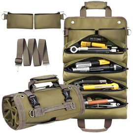 Roll Up Tool Bag Organizer, Tool Bags for Men, Tool Roll Bag with 2 Detachable Zipper Pouches, Heavy Duty Tool Bag for Dad Birthday, Father’s Day Gifts, Handyman or RV Owners (Khaki)