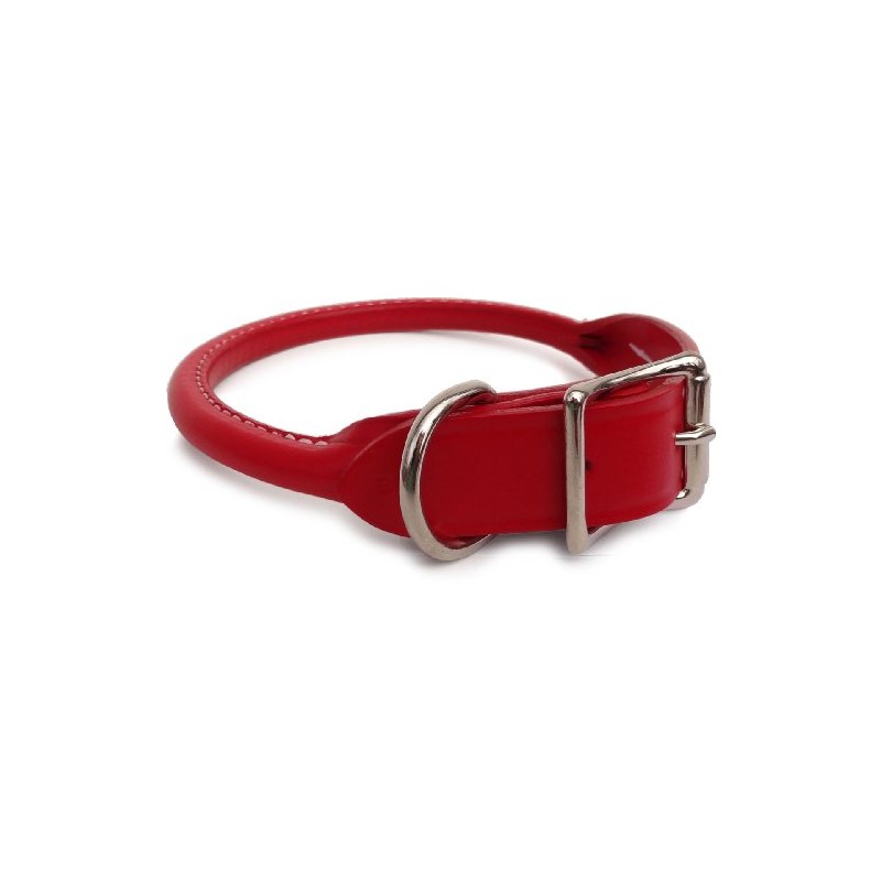 Auburn Leathercrafters Rolled Dog Collar - Red - 26