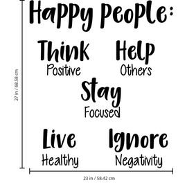 Vinyl Wall Art Decal - Happy People Think Help Stay Live Ignore - 27" x 23" - Inspirational Workplace Bedroom Apartment Decor Decals - Positive Indoor Outdoor Home Living Room Office Quotes