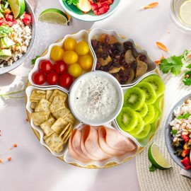 MEYREMUI Serving Tray and Platters Melamine, 11.4 Inch Divided Serving Bowls for Party, Kitchen Decor, Removable Serving Dishes for Chips and Dip, Fruit, Veggies, Candy and Snacks, 7 Pieces, White