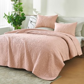 Vintage Comfort 100% Cotton Stitched Full/Queen Quilt Set with Shams, Rose Vintage Decor Bedding Set, All-Season, Ultra-Soft Lightweight Bedspreads. (Full/Queen, Rose - Heirloom)