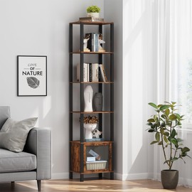 TUTOTAK TUTOTAK 6 Tier Bookcase and Bookshelf, Narrow Book Shelf with Door for Small Space, for Living Room, Office, Study, Entryway, Brown BS03BB006