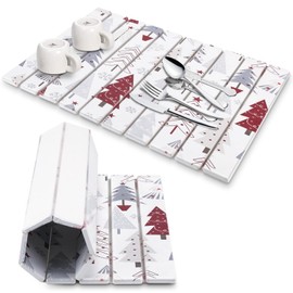 Large Foldable Stone Dish Drying Mats for Kitchen Counter , 24"(L)×16"(W) Quick Dry Dish Drying Mat,Eco-friendly Absorbent Diatomaceous Earth Mat for Utensils,Pots and Bottles