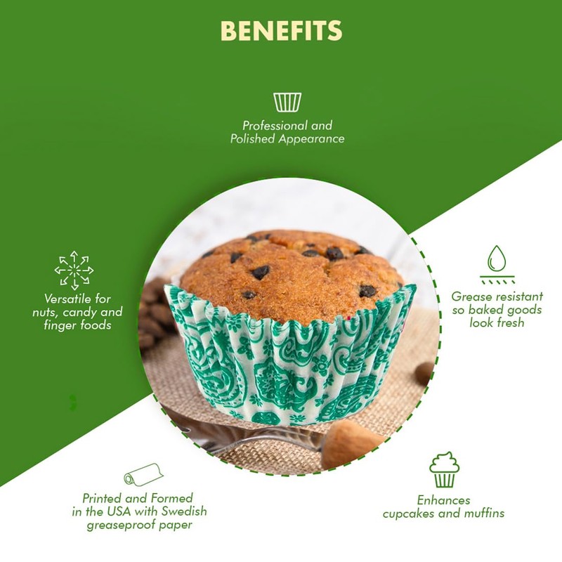REGENCY RW1116PASG Greaseproof Standard Baking Cups, Green/White