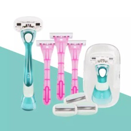 Dorco 도루코 이브 여성 면도기 제모 세트 롱 숏핸들+날5입+휴대용3+보관케이스 DORUCO Eve Women's Shaver Hair Removal Set Long Short Handle+5 Blades+3 Travel Cases+Storage Case