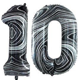 GOER Number 10 Balloons for 10th Birthday Party Decorations,42 Inch Jumbo Foil Helium Balloons for 10th Anniversary (Marble Black)