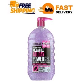 Vitalcare Mega Hold All Day Power Hair Gel, 40 Oz Alcohol-Free Frizz Control