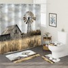 Sokdcam 4PCS Rustic Barn Windmill Shower Curtain Set, Western Farm