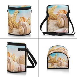 Oyihfvs Starfish Seashells on The Beach with Blue Sky Spill-Proof Car Trash Can Organizer Hanging Large Auto Garbage Storage Bag Bin with Big Opening Lid Leakproof Waste Basket