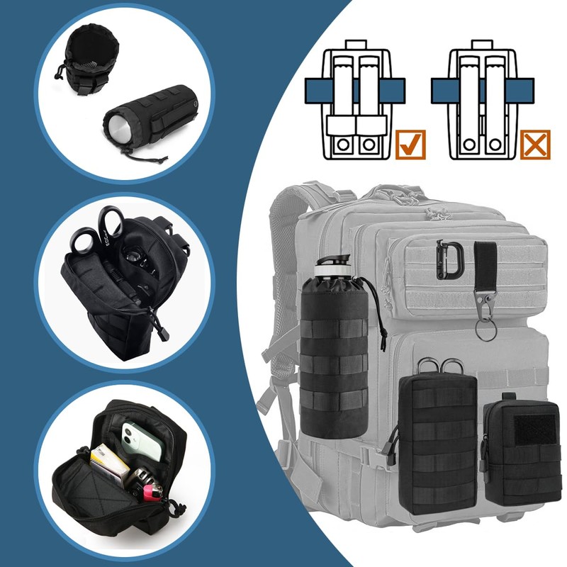 MUCHER 3 Pack Molle Pouches Tactical Waist Bags EDC Utility