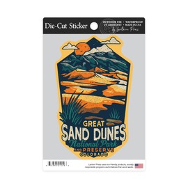 Die Cut Sticker Great Sand Dunes National Park and Preserve, Colorado, Distressed, Contour Vinyl Sticker 3 to 6 inches, (Waterproof Decal for Cars, Water Bottles, Laptops, Coolers), Large