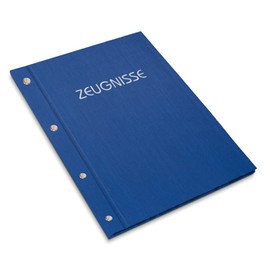 Certificate Folder in Blue Linen Look with Embossed Print in Various Colours - Handmade Folder with 12 Pockets