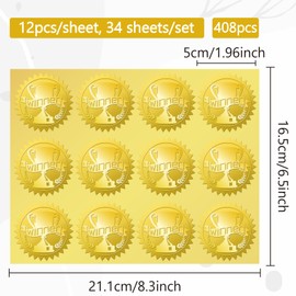 CRASPIRE Winner Trophy 408Pcs Gold Foil Embossed Stickers 2" Self Adhesive Envelopes Seals Sticker Round Labels for Wedding Invitation Graduation Corporate Certificates Diplomas Gift Wrapping Decor