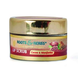 ROOTS AND HERBS Ayurvedic Cacao & Manjistha Cane Sugar Lip Scrub 100% Vegan, No-Paraben, No-SLS, No-Sulphate & Natural Treatment Exfoliator for Dark, Dry, Chapped Smooth & Brighter Lips (15gm/0.53oz)
