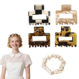 Flomiara 5PCS Hair Clips for Women, Claw Clips, Plastic Mini Square Hair Clip, Suitable for Thick Hair, Large Strong-Hold Claws Styling, 5CM Hair Clip, Light Cute Women Girls Kids Black Amber Brown