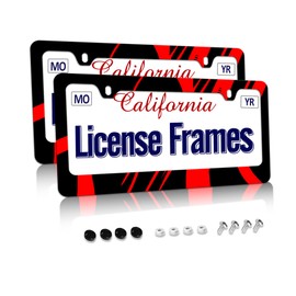 Stainless Steel Red Black License Plate Frame Red Metal License Plate Frame Car Tag Frame Holder Cover Front Rear Car License Plate Covers for Men Women 12.3" X 6.3"
