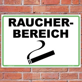 Sign "Raucherbereich" Sign 300 x 200 mm Sturdy Aluminium Composite Plate 3 mm Thick with 4 Corner Holes