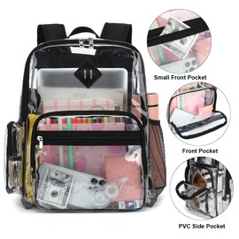 Fuyicat Heavy Duty Clear Backpack for Girls Boys Women Men, PVC Transparent School Backpacks See Through College Bookbag (Black)