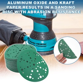 A ABSOPRO Schleifscheiben 6 Zoll 49 Löcher 120 Körnung Rund Klett-Schleifpapier Aluminiumoxid Grün 50 Stück