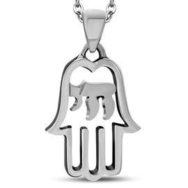 925 Sterling Silver Hamsa Chai Pendant With Adjustable Silver Chain Symbol Of Life, Courage, Strength, and Loyalty