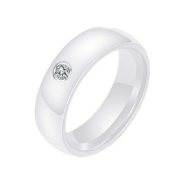 HIJONES Unisex White 6mm Wide Simple Ceramic Couple Rings for Men Women with White Cubic Zircon Wedding Engagement Band Size N