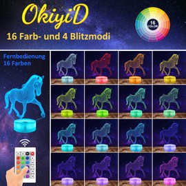 OkiyiD Horse Gifts for Girls, Horse 3D Illusion Lamp Horse Night Light with Remote Control + Touch 16 Colour Changing + Timer Desk Lamps for Girls Room Decor (Horse 2)