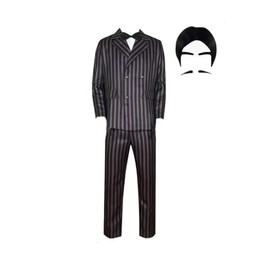 Fedtoku Adult Gomez Addams Costume Mens Gomez Cosplay Costume Black Striped Blazer Pants Shirt Tie Set (Men's M, Uniform+Wig)
