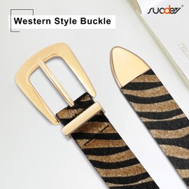 SUOSDEY Women Leather Belts Vintage Western Belt Faux Leather Ladies Belts for Jeans Pants with Metal Tailed leopard