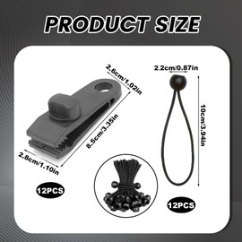 12 PCS Tarp Clips, Waterproof Tarpaulin Clips with 12 Bungee Balls for Securing Canopies Tents Outdoor Pool Covers and Waterproof Fabric for Garden Use