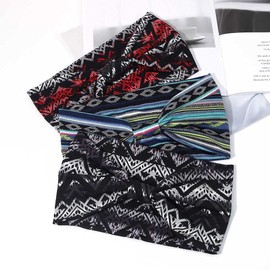 Yean Boho Wide Headband, Blue Hair Band, Striped Headscarf, Breathable Knotted Turban Stretch Head Accessories for Women and Girls (3 Pieces) Striped, Blue)