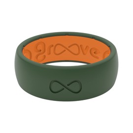 Groove Life Solid Moss Green/Orange Ring - Breathable Silicone Wedding Rings for Men, Lifetime Coverage, Unique Design, Comfort Fit Ring - Size 10
