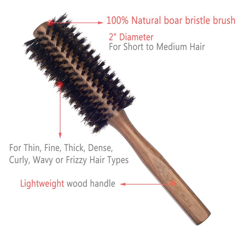 PERFEHAIR Boar Bristle Round Hair Brush for Blow Drying, 2