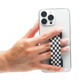 LOVEHANDLE PRO Premium Phone Grip - Silicone Phone Strap - Magnetic Phone Mount and Kickstand for Smartphone and Tablet - Black and White Checkered