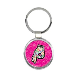 Game Flowers Hand : Gift Round Keychain Fingers Floral Hippie Style Art Pacifist