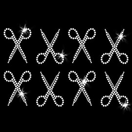 Set mit 8 Friseurscheren zum Aufbügeln auf Strasssteinen, T-Shirt-Transfers von JCS Rhinestones