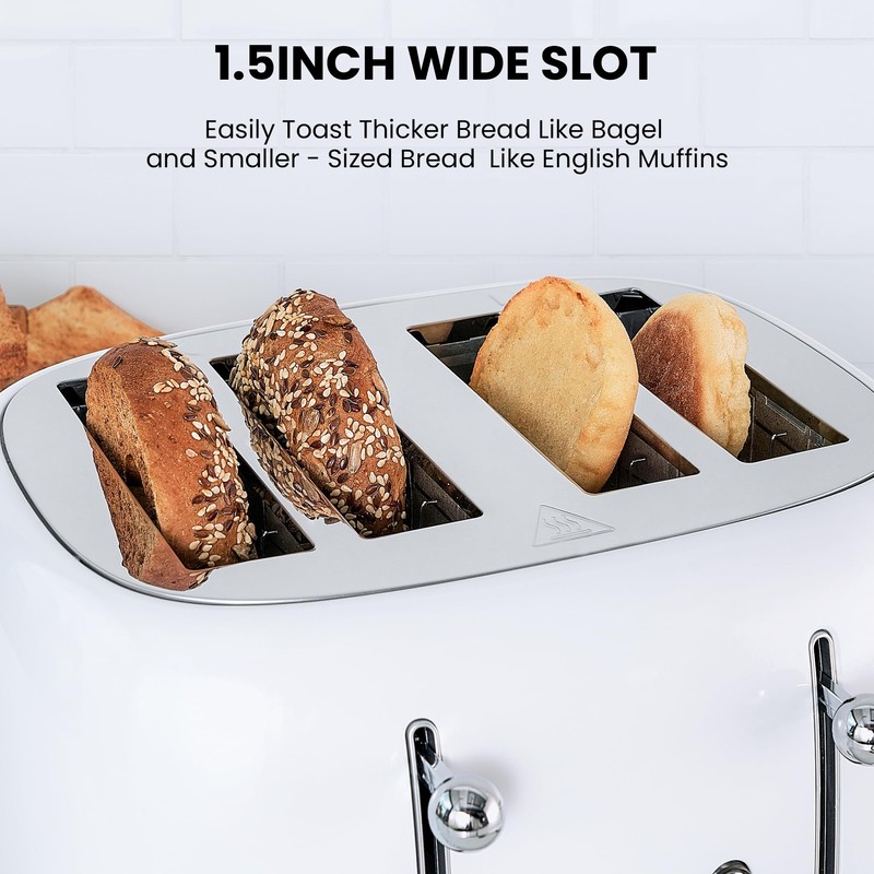Roter Mond 4 Slice Toaster Retro Stainless Steel with Bagel