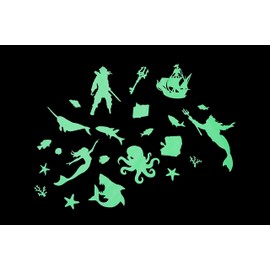 GLOPLAY Ocean Adventure The Magical Deep Sea (24pcs/Pack), Glow in The Dark Wall Stickers, The Eco-Friendly and Brightest Wall Stickers for Ceiling, Bathtime, Bedroom, Party, Decor