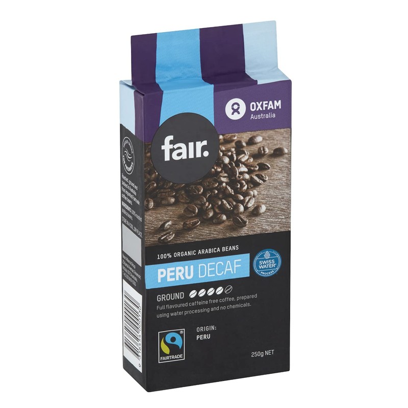 Oxfam fair Decaffeinated Peru Fairtrade Organic Ground Coffee 250g