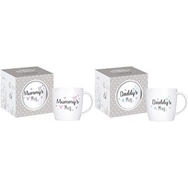 New Parents Mugs Mummy Daddy Newborn 12oz Bone China Luxury New Born Celebration Mug, Set of 2, For Home Kitchen Office