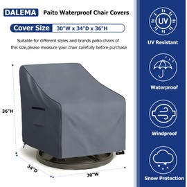Dalema Outdoor Swivel Chair Cover 2 Pack,600D Heavy Duty 100% Waterproof Outdoor Chair Covers,Patio Furniture Covers for Swivel Patio Chairs,30" W x 34" D x 36" H,Grey