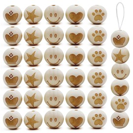 Smile Face Wooden Beads, Pack of 50 Wooden Balls with Hole 20 mm, Natural Wooden Beads for Macrame, Wooden Beads with Face Angel, Wooden Beads Round, Creative Round Beads, DIY Craft Beads for