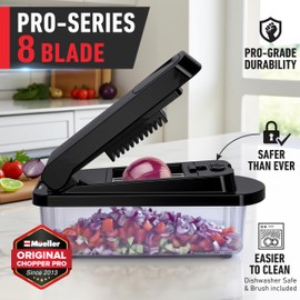 Mueller Pro-Series 10-in-1, 8 Blade Vegetable Chopper, Mandoline Slicer, Onion Mincer, Cutter, Dicer, Veggie Chopper with Container, Kitchen Essentials & Gadgets, House Warming Gifts New Home, Black